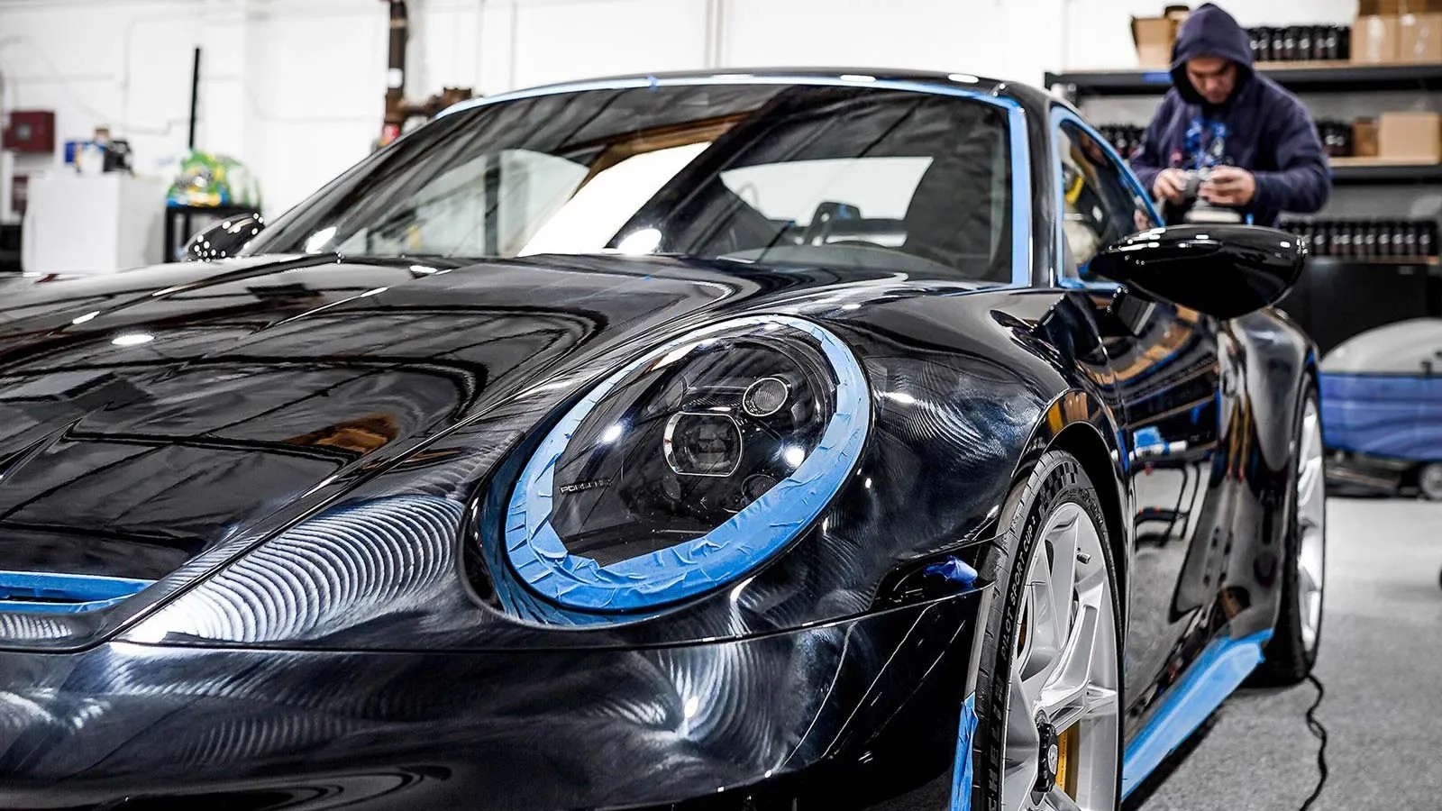 2021 black porsche gt3 during paint correction  in orange, ca