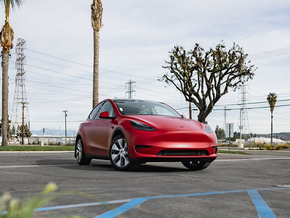 Red Tesla Model Y Matte PPF with Stek DynoMatt Orange County CA-SFW-3