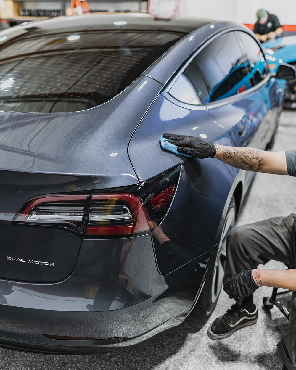 Grey Tesla Model 3 Ceramic Coating Install Orange CA-SFW2