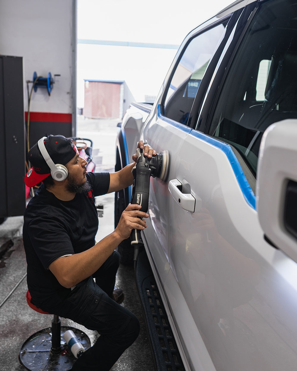 White Ford F150 Raptor paint correction and ceramic coating socal sfw1