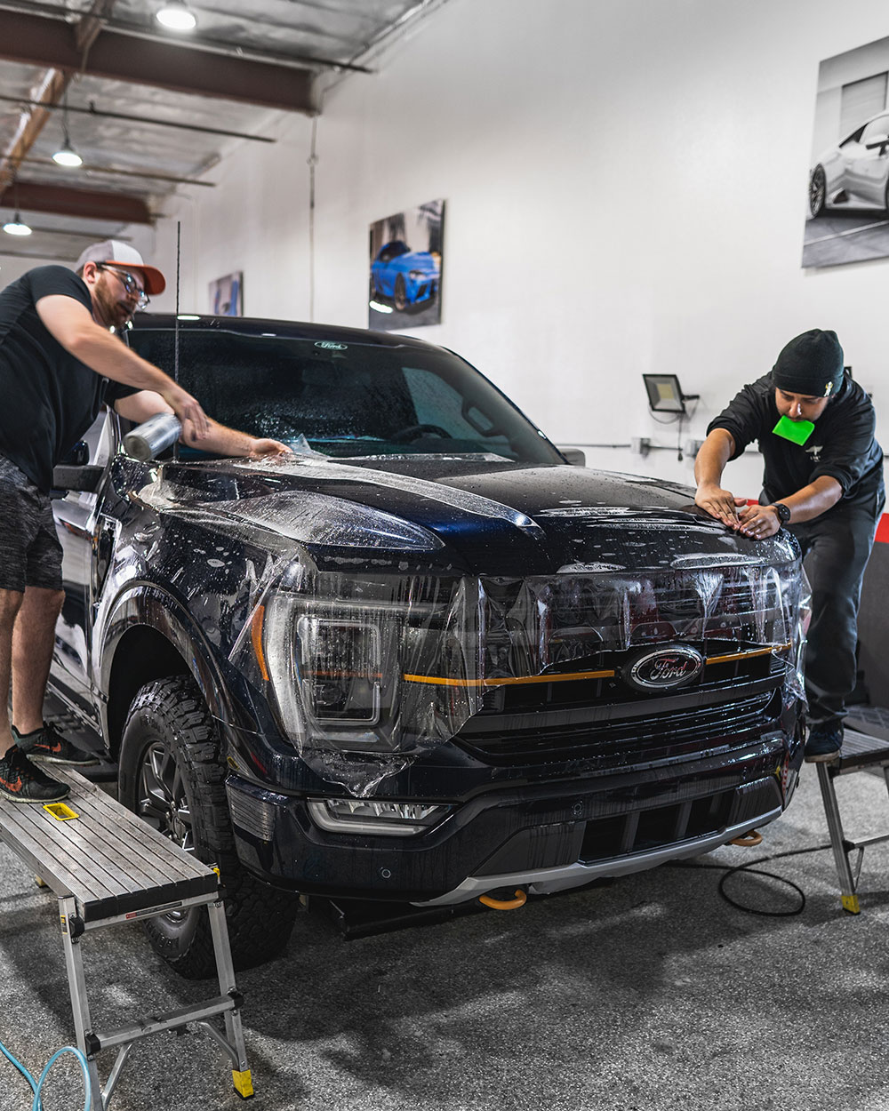 Blue Ford F150 Tremor Hood PPF Install Orange CA SFW