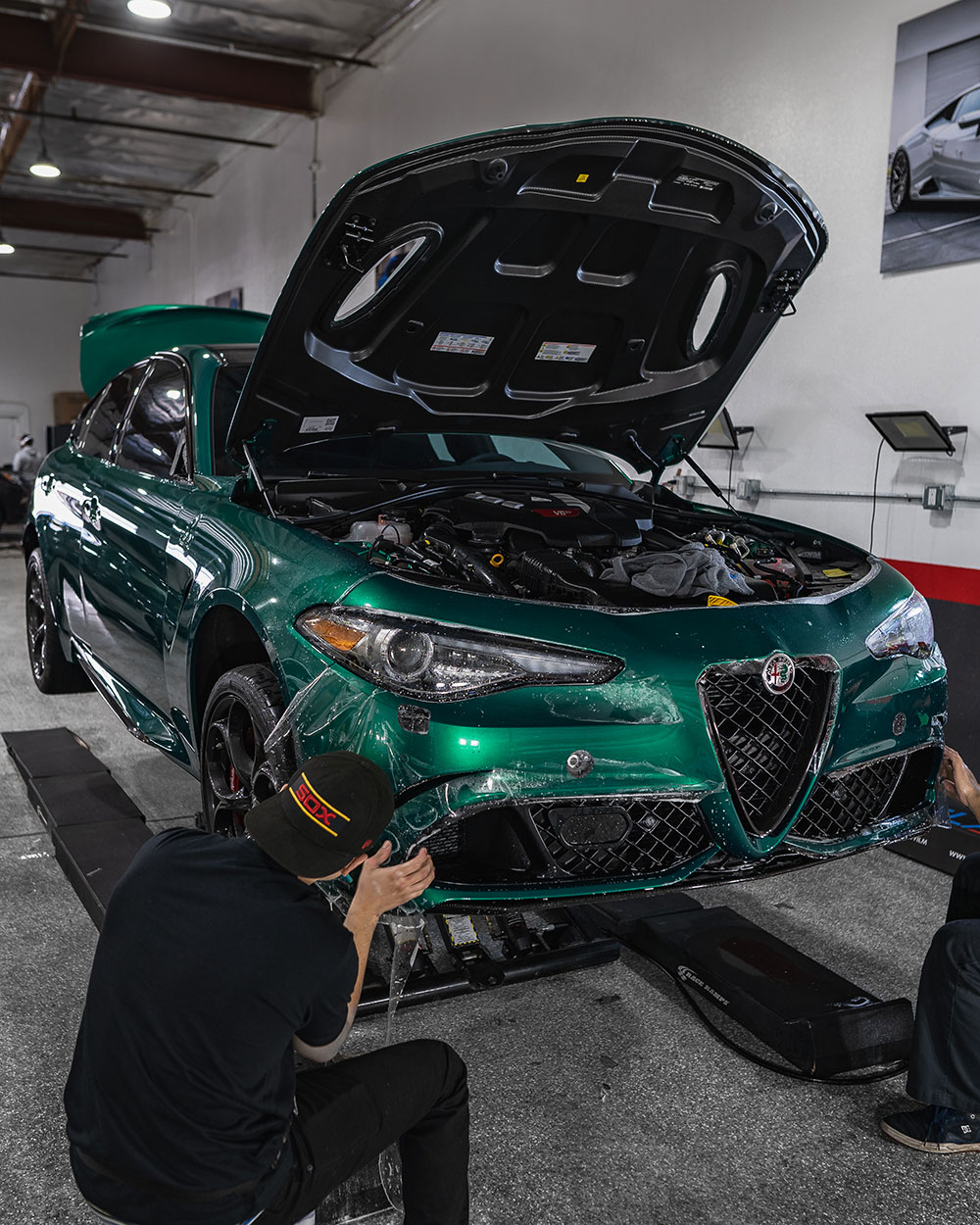 green alfa romeo guilia ppf install orange ca sfw2