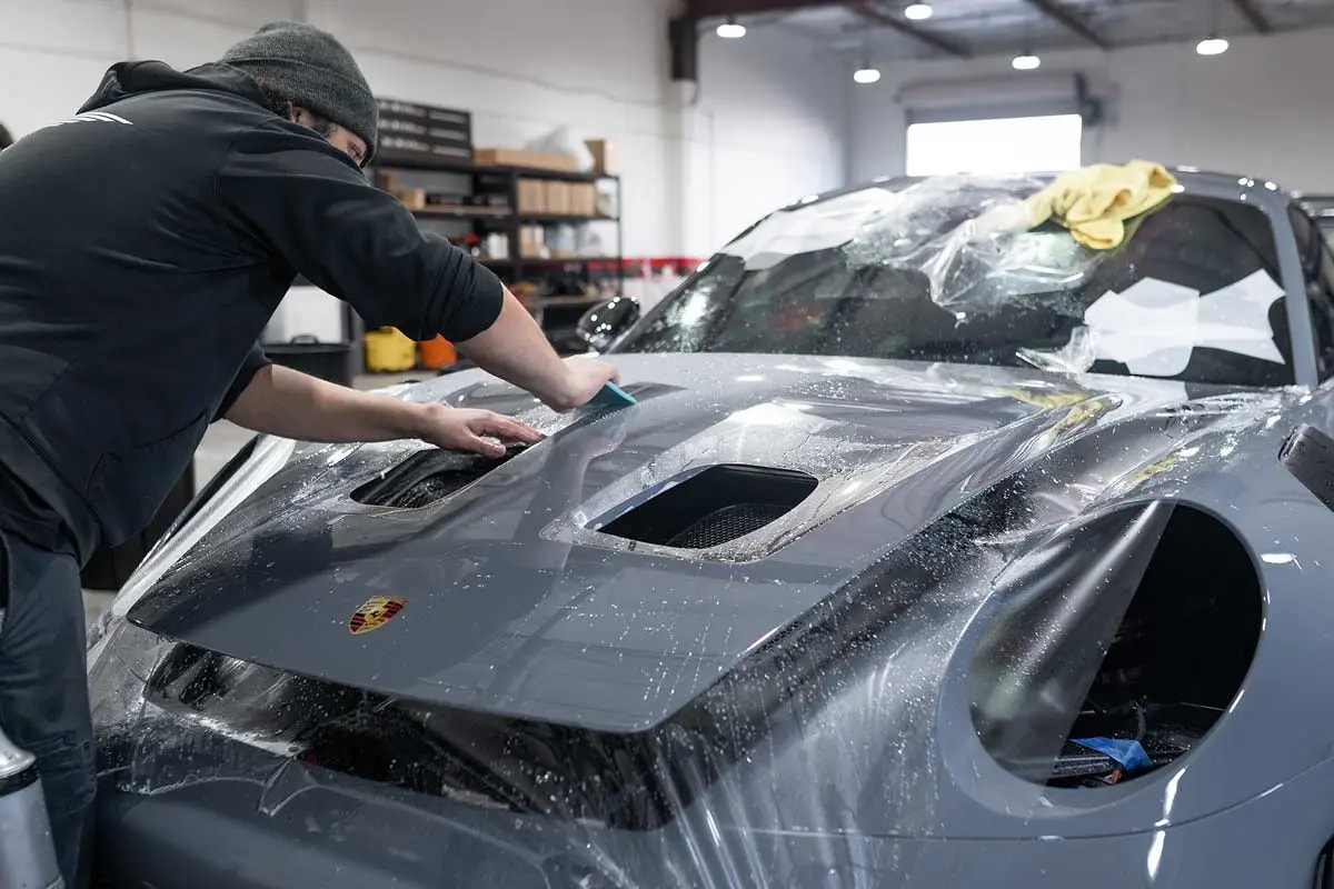 2024 Porsche 992 GT3 RS during hood Paint Protection Film Installation