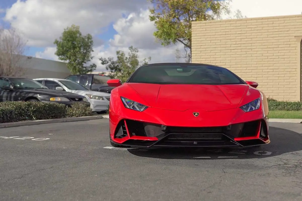 2021 Red Lamborghini Huracan Evo front shot after Full Body Paint Protection Film Installation